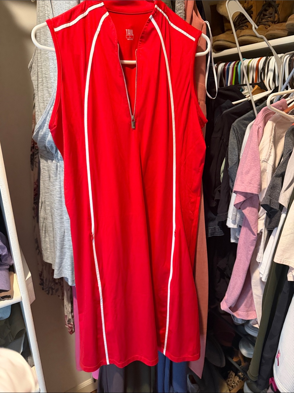 Tail Red Sleeveless Zip-Front Sport Dress with White Piping - Picture 2 of 4
